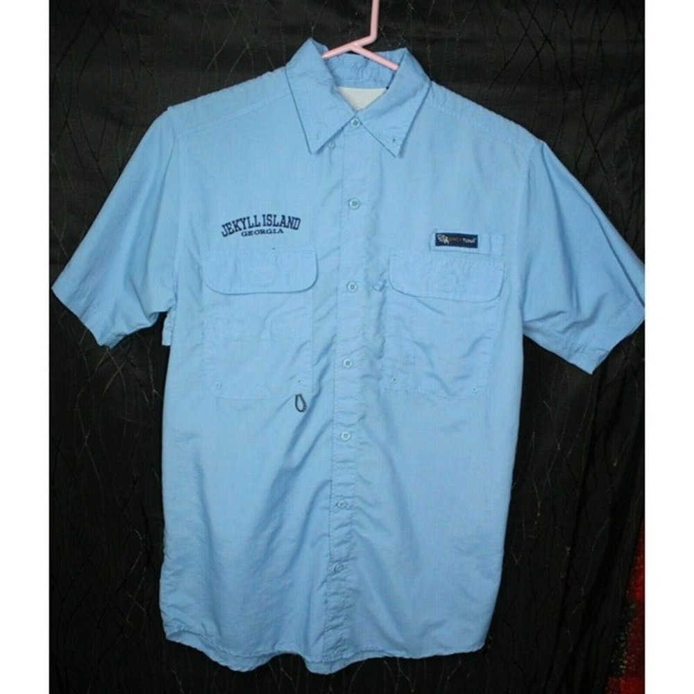 Jekyll Island "Spicy Tuna" Light Blue Button Up Men's Fishing Shirt- Size: Small